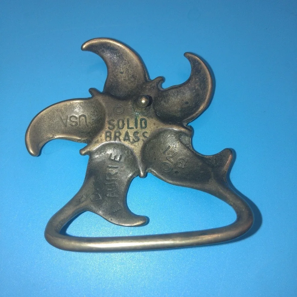 Vintage 70s Duncan Solid Brass  Pinwheel Flower Belt Buckle USA  Artisan 3.5